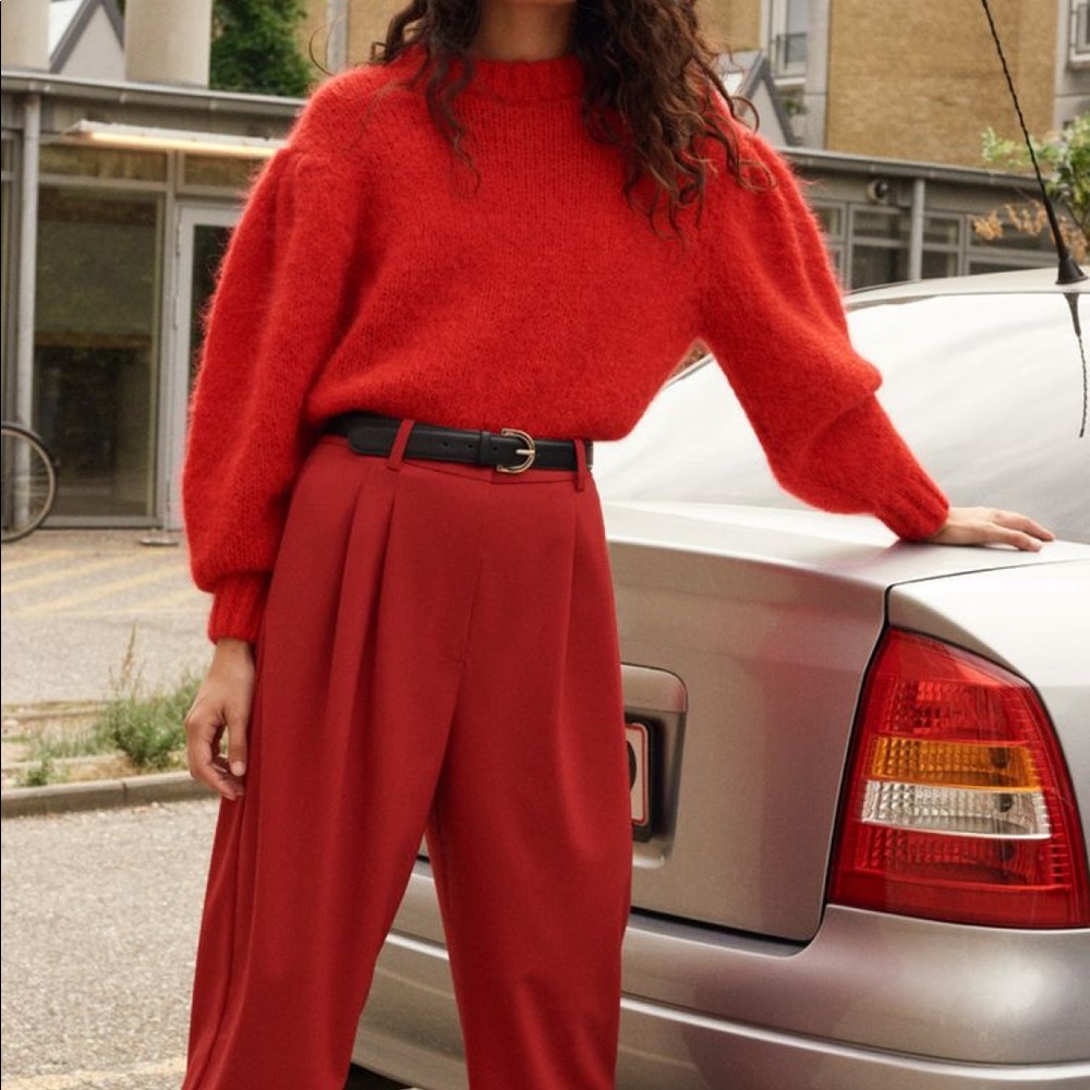 Puff Sleeve Red Sweater